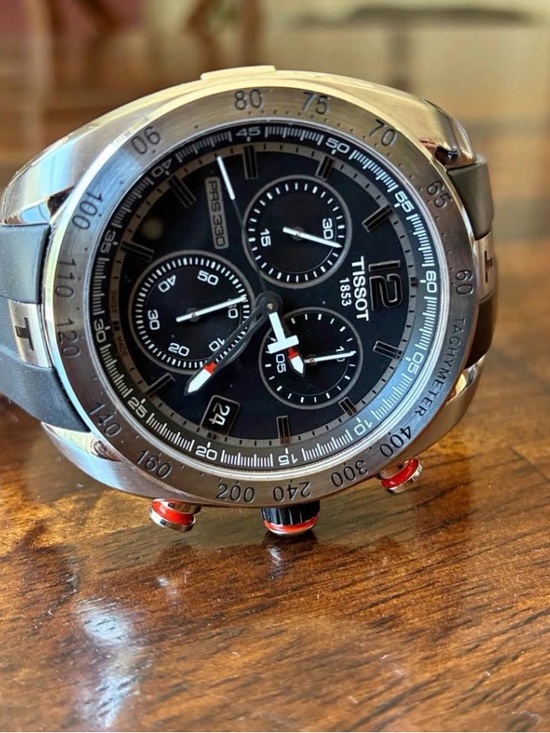 Tissot Other - Tissot Black Dial Stainless Steel Chronograph with Red Accents